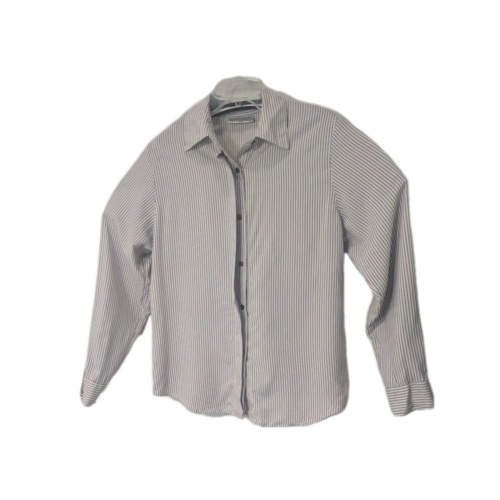Valerie Stevens pure silk Lilac whitestripes button down shirt Size 8 Rn 19711